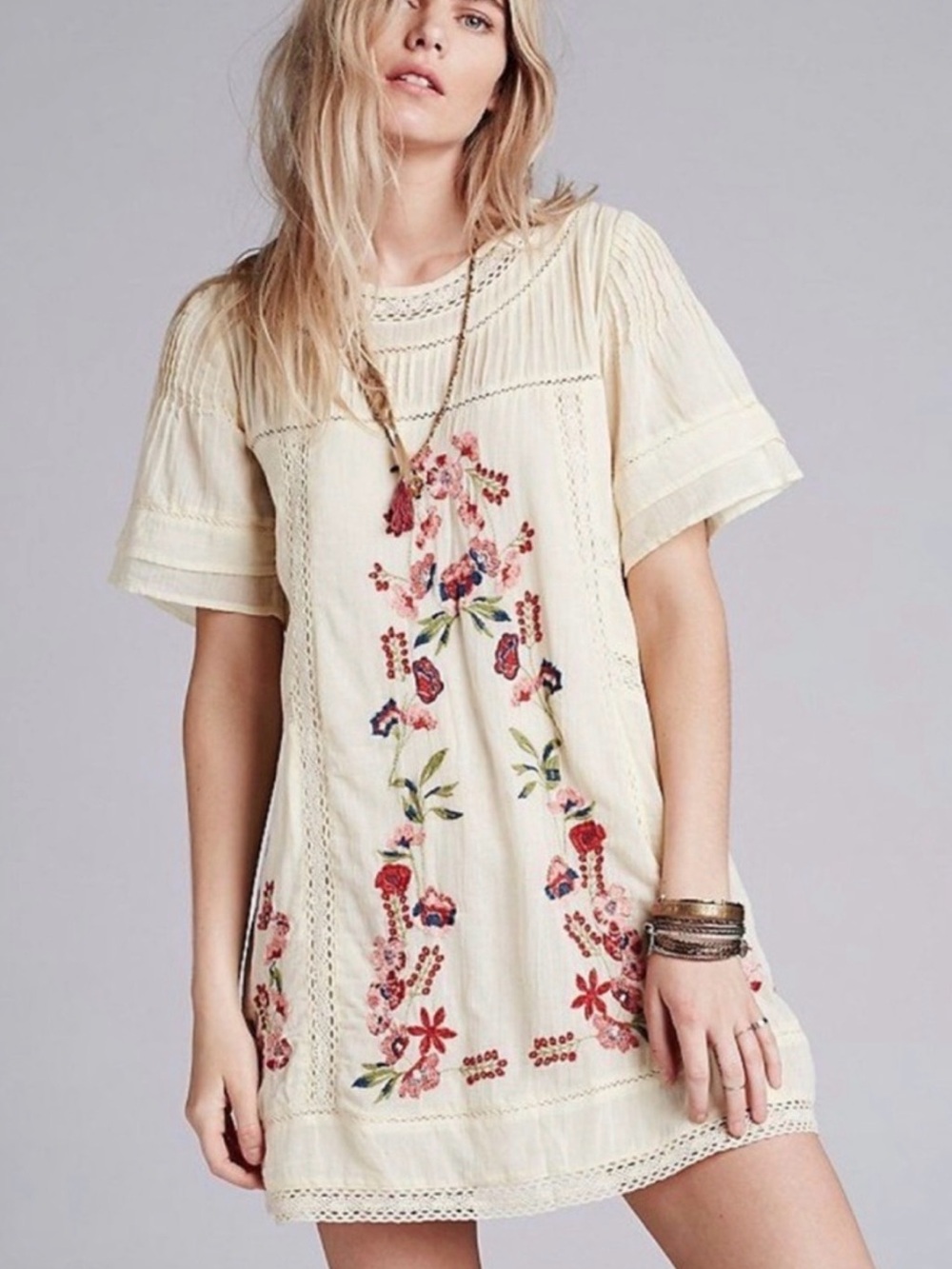 Free People Perfectly Victorian Mini Dress Size XS, Cream Multi Color NWOT